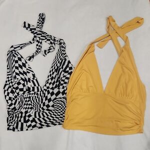 Persaya Yellow and Black & White Crop Tops